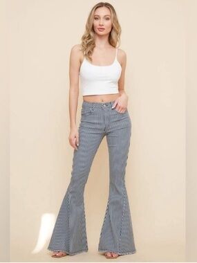 Saints & Hearts Striped Blue White Flare Jeans High Rise Boho Y2K Bell Bottom S